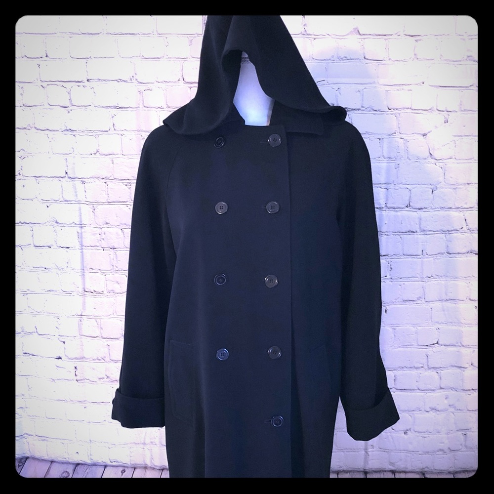 Vintage RainShedder Black Long Trench Coat W/Hood